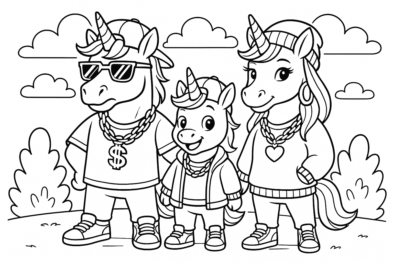 A Hip Hop unicorn family with matching jewelry and styling