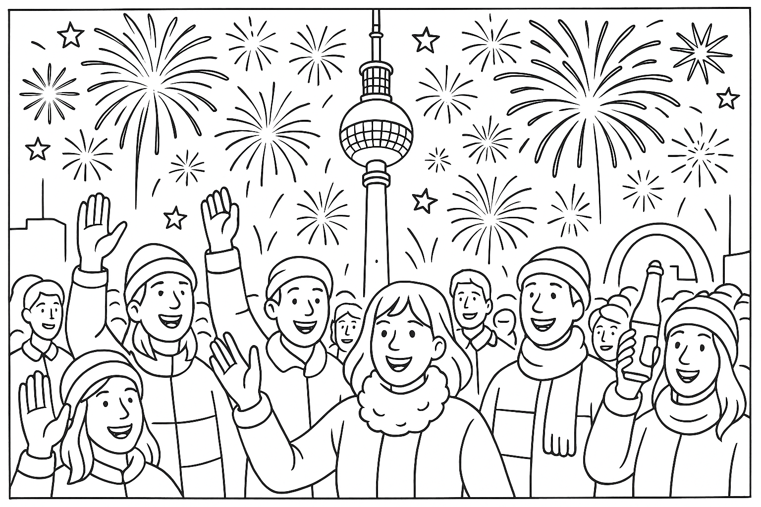 New Year's Eve at the Berlin TV Tower with many people