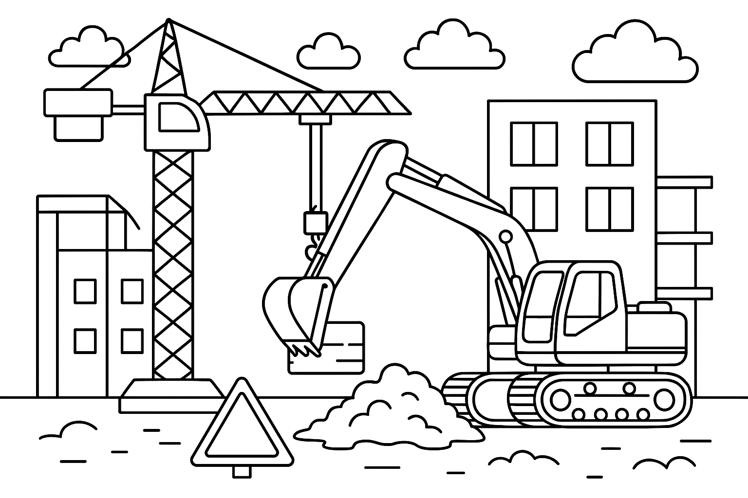 Construction site with crane and excavator