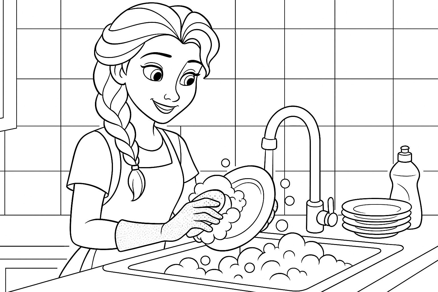 Elsa is doing the dishes