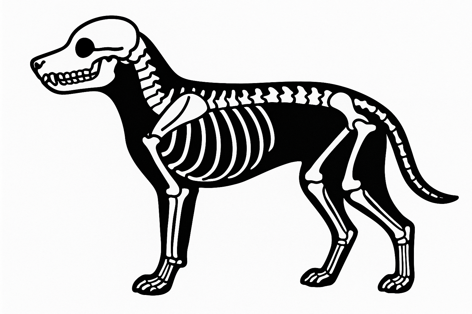 X-ray image of a dog, only the X-ray image