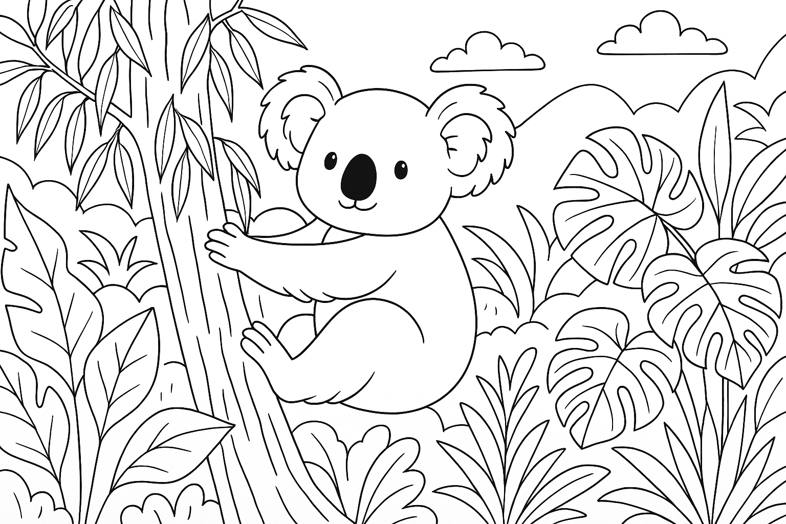 Jungle with koala and eucalyptus