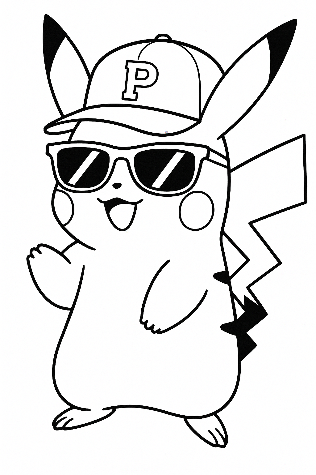 Picachu with sunglasses and beiscap on the basecap should have a p on it