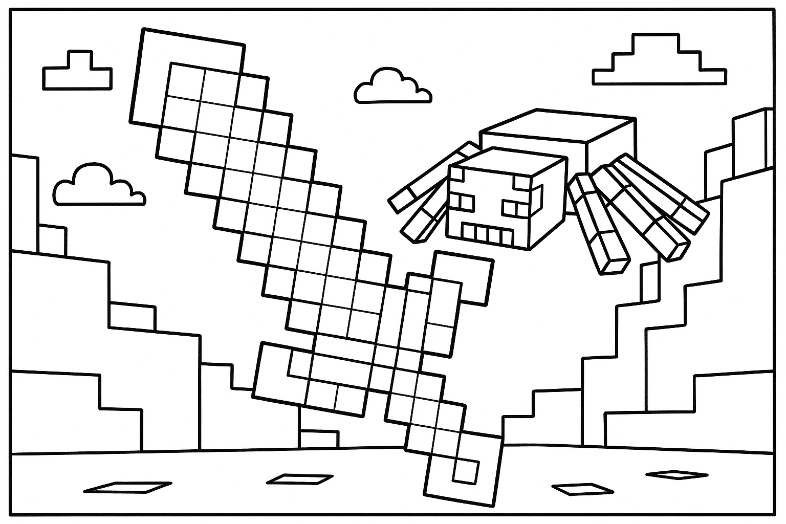 A minecraft sword and a minecraft spider in the background.