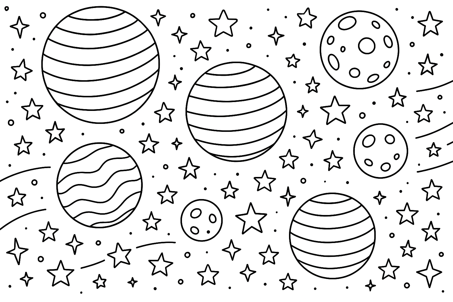 A universe with 7 planets. Stars of all different sizes