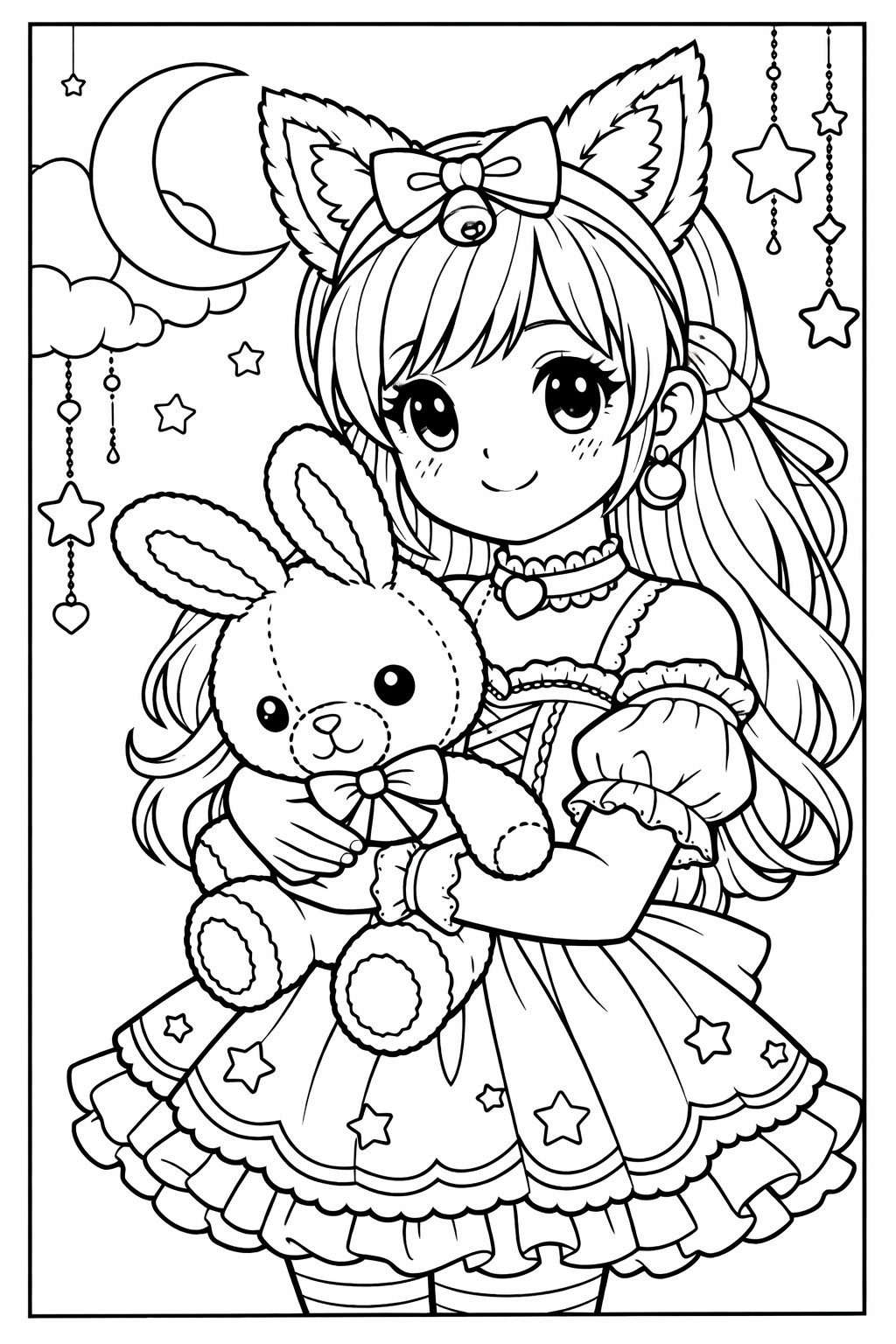 a girl in a costume holding a plush bunny 