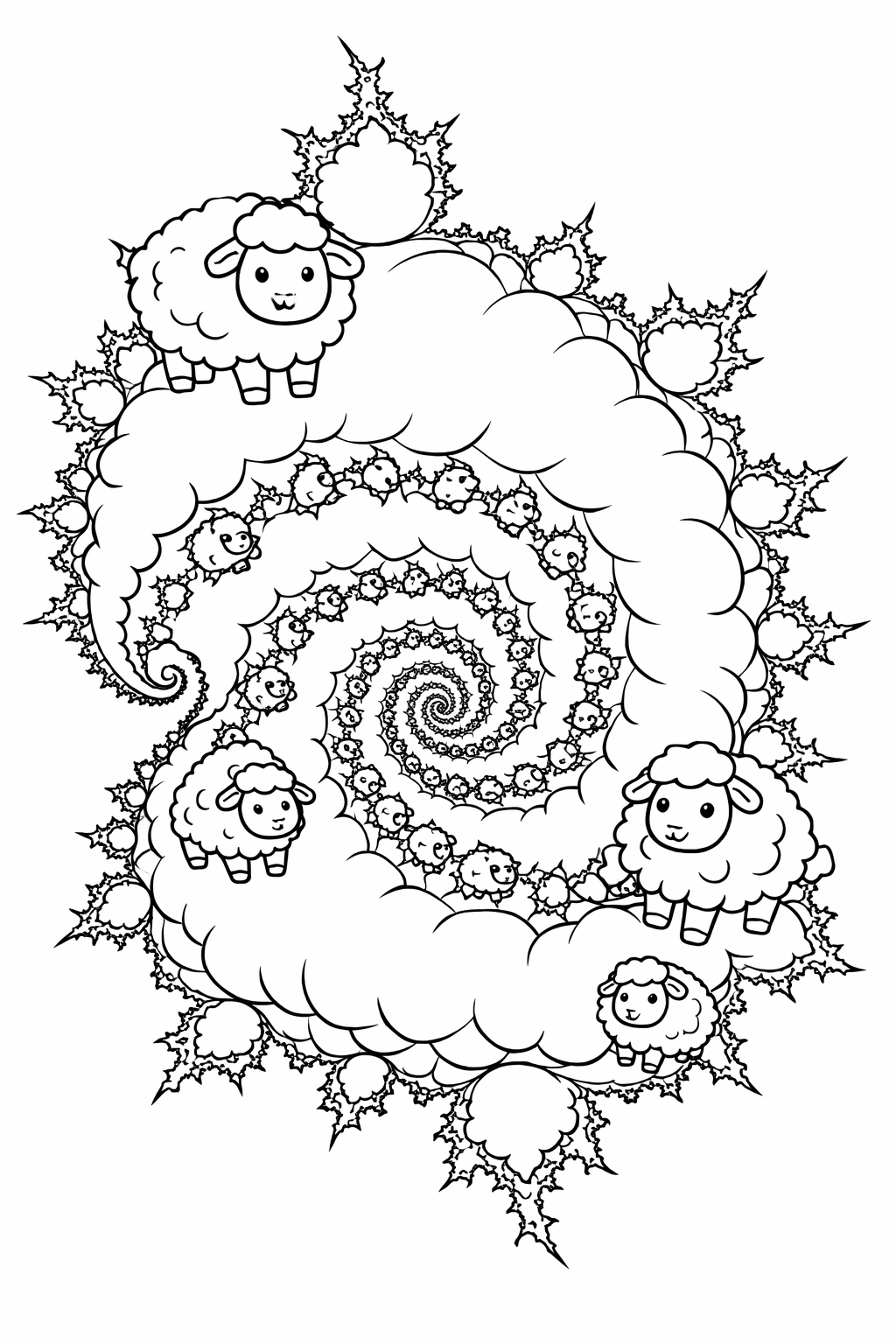 sheep that is a part of fractal mandelbrot set spiraling to infinity