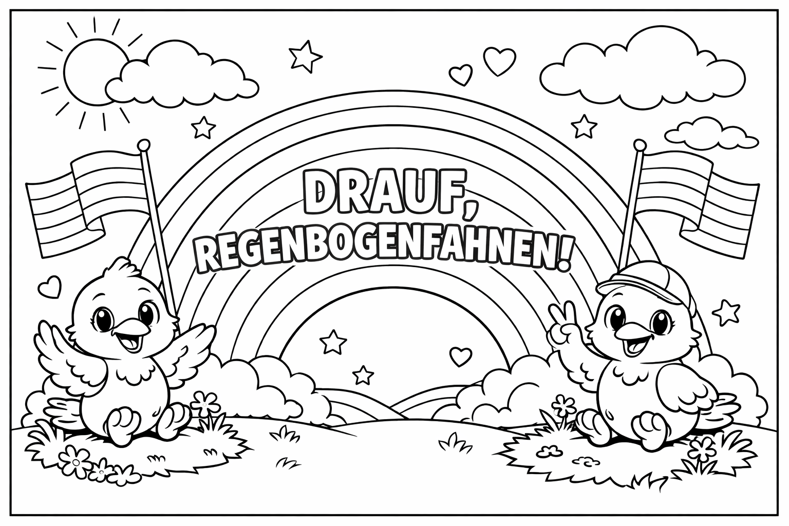 Auf dem Bild soll zwei Farben sein. In der gleichen Größe auf diesem Faden ist ein Regenbogen drauf. In der Mitte des Regenbogens steht Drauf, Regenbogenfahnen