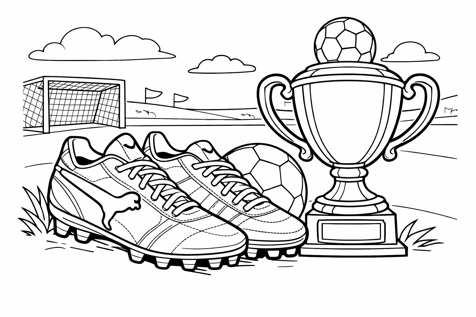 Puma football boots and a trophy next to it.