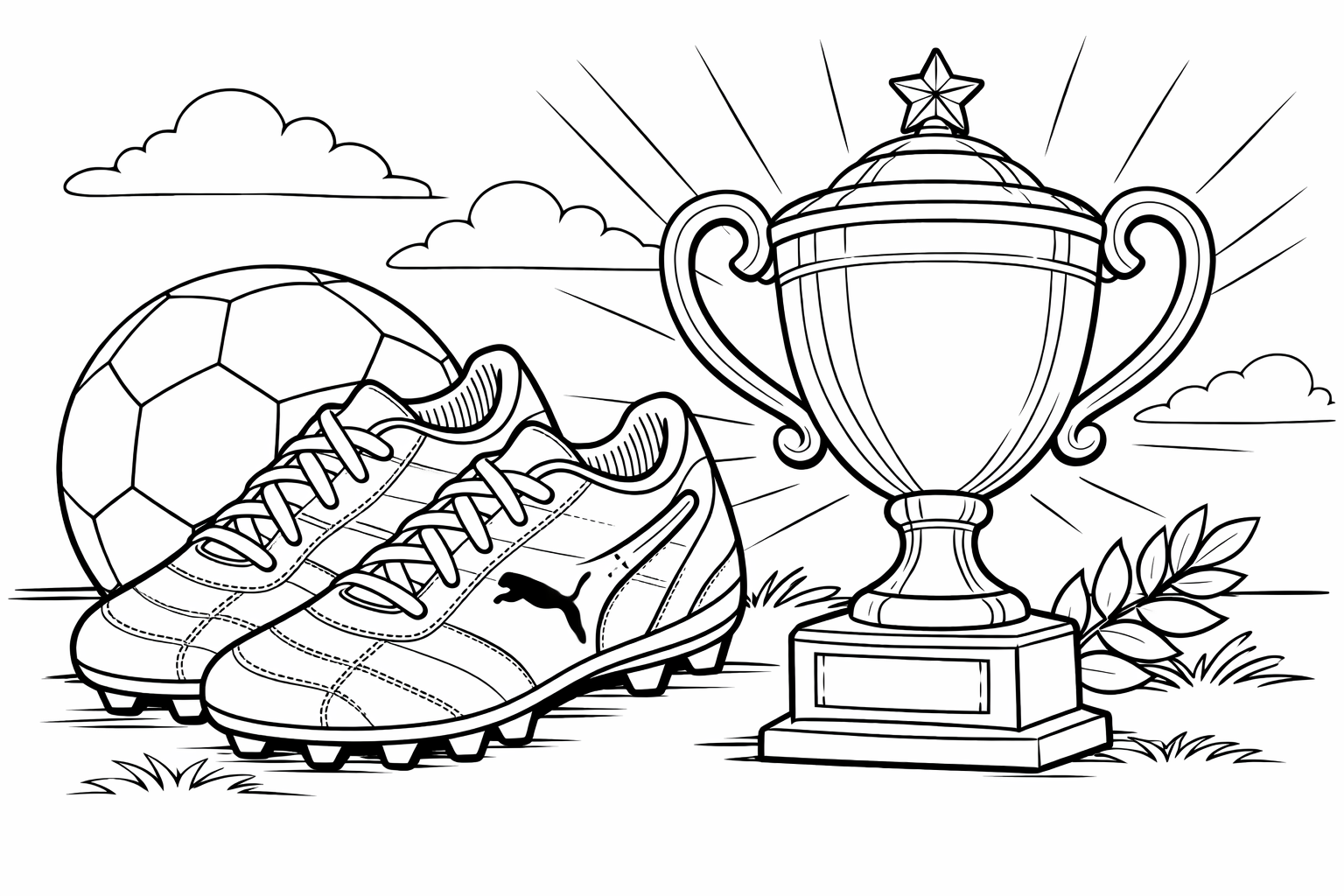 Puma football boots and a trophy next to them.