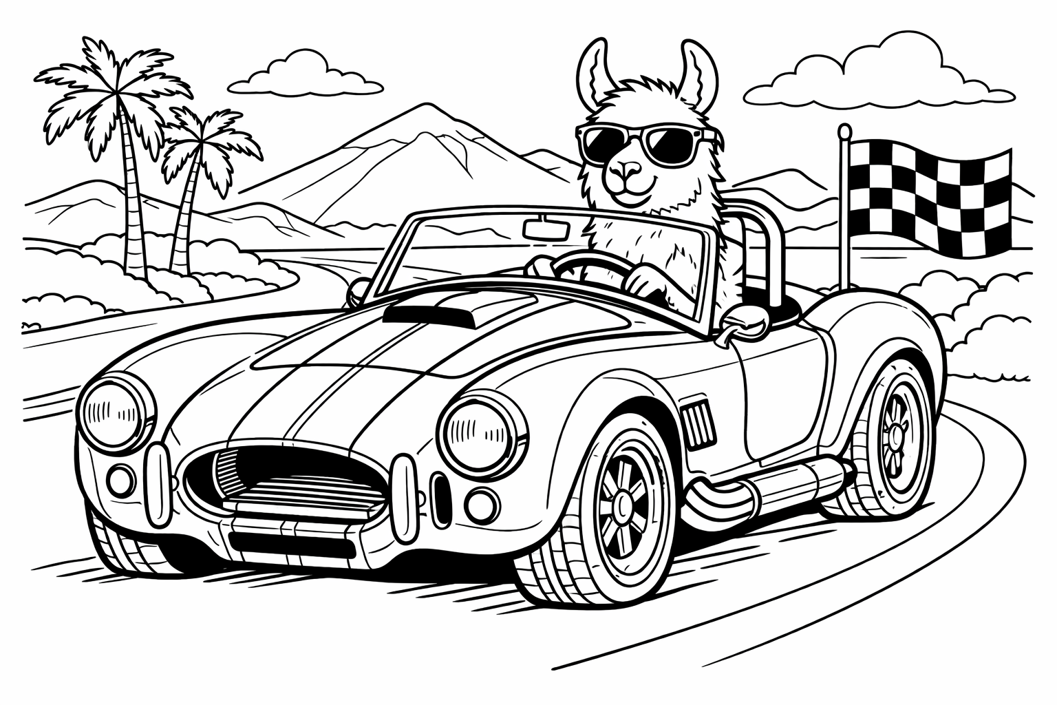 Shelby Cobra with Llama behind the wheel