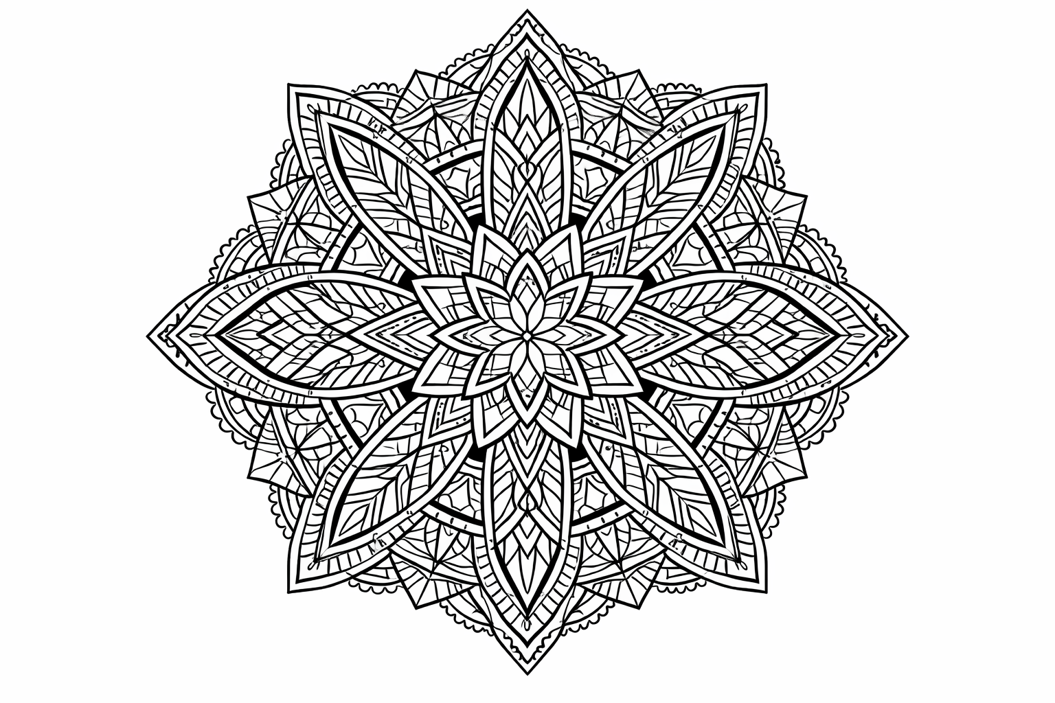 Geometric mandala with eight-fold symmetry and narrow detailed segments