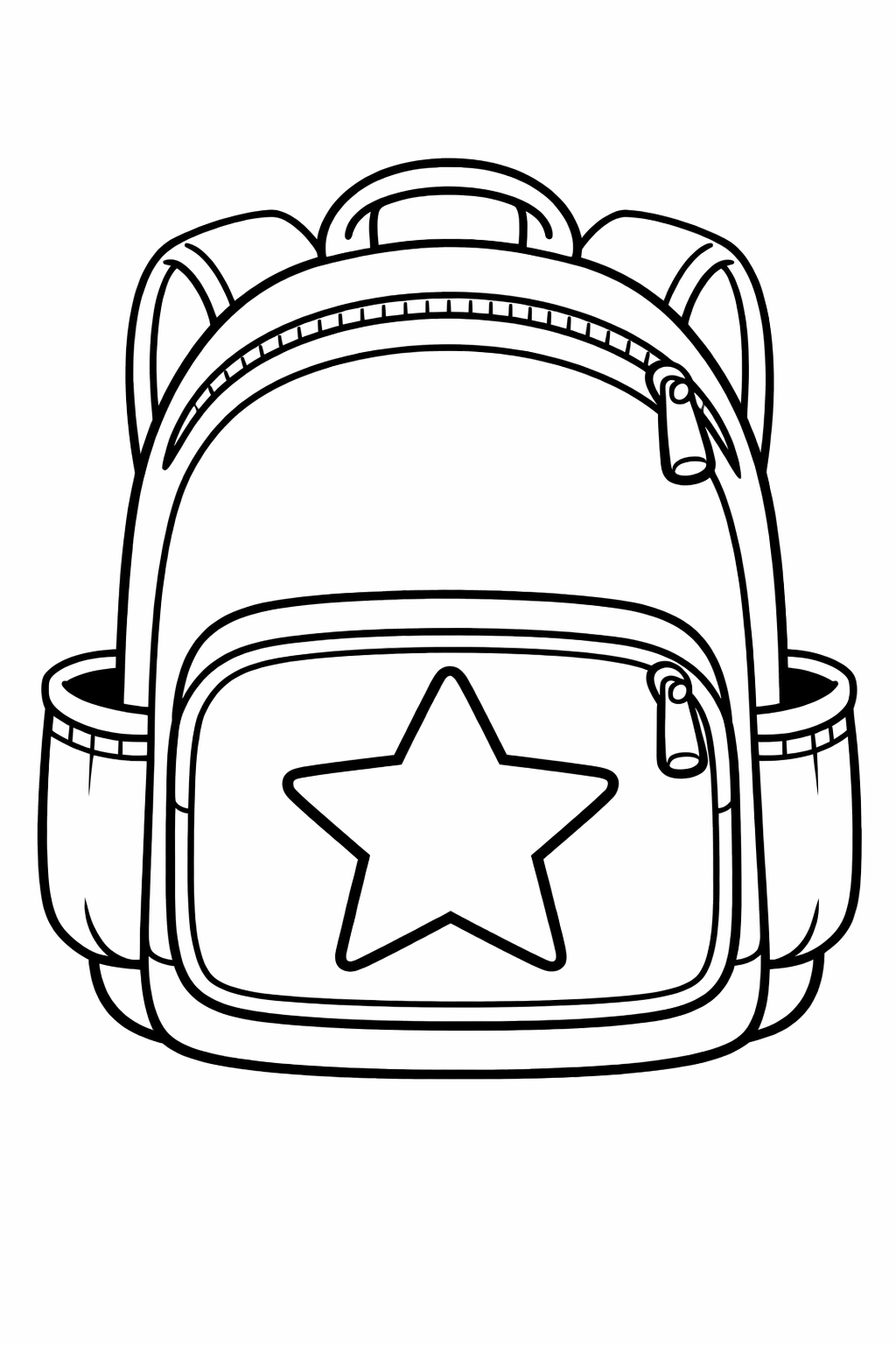 A backpack with one large star patch on the front, simple shapes, thick outlines