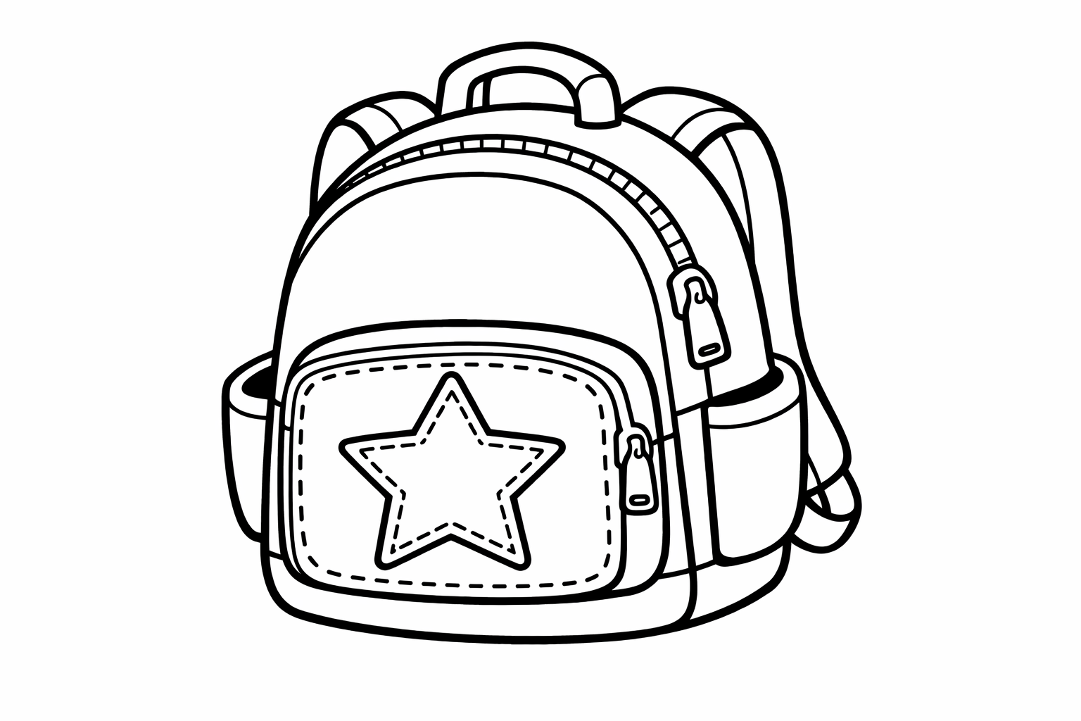 A backpack with one large star patch on the front, simple shapes, thick outlines