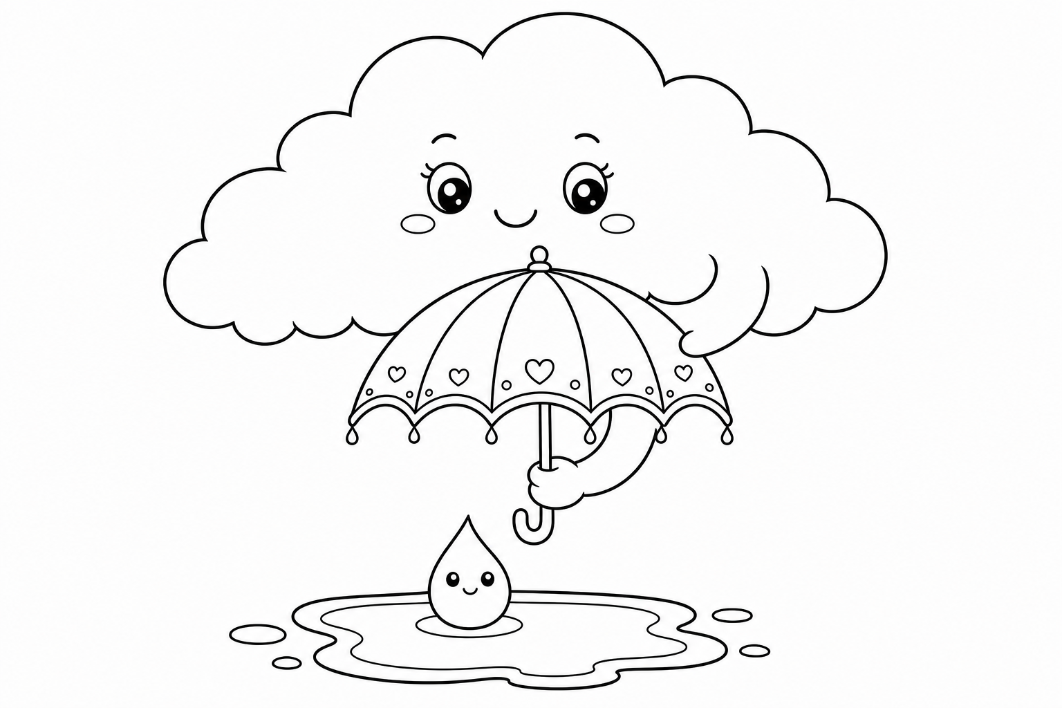A cloud holding a delicate umbrella over a single small raindrop puddle below