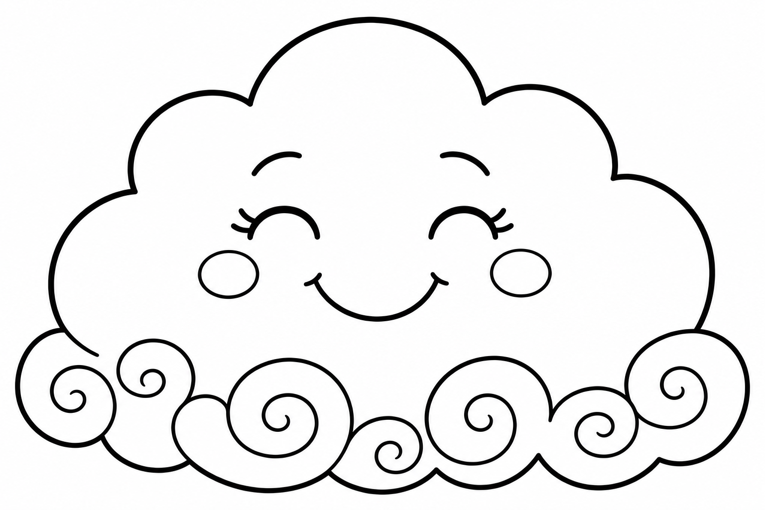 A single smiling cloud face with closed eyes, big round body, thick outlines, simple curls of cloud below