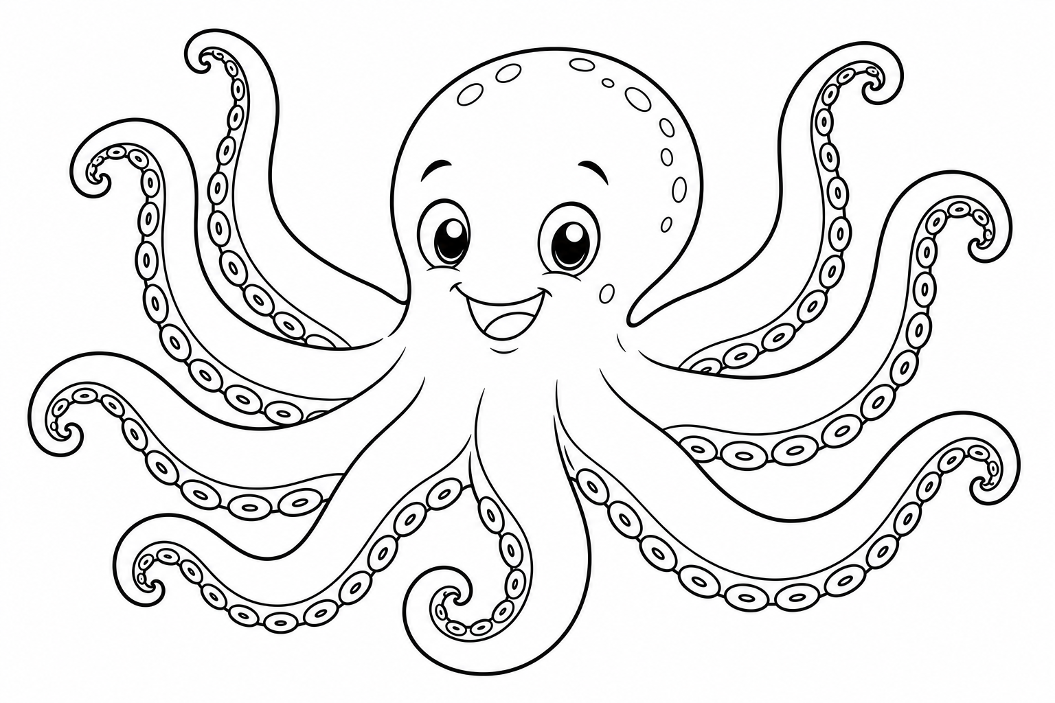 a friendly cartoon octopus waving its eight tentacles