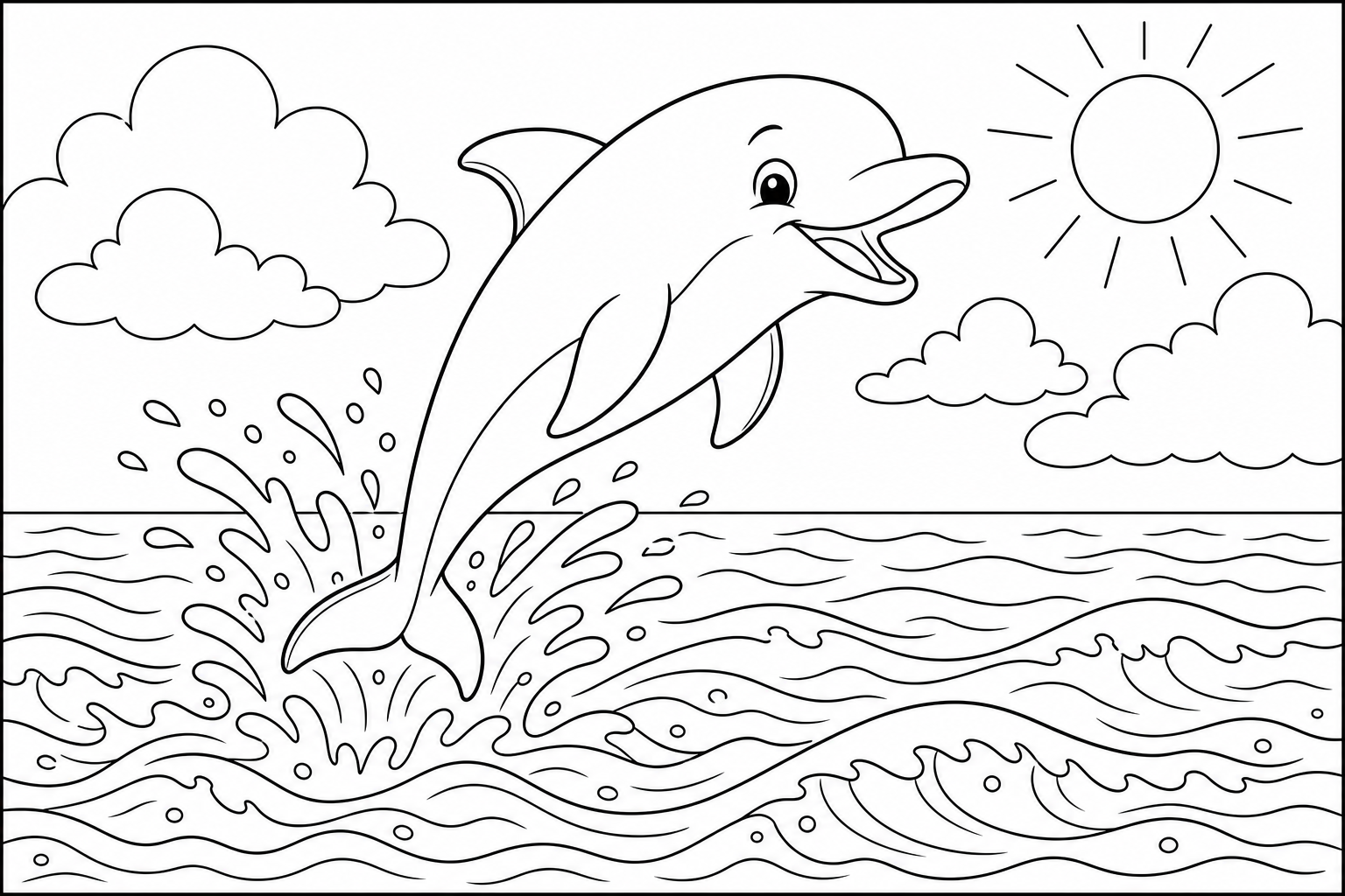 a playful dolphin leaping out of gentle waves