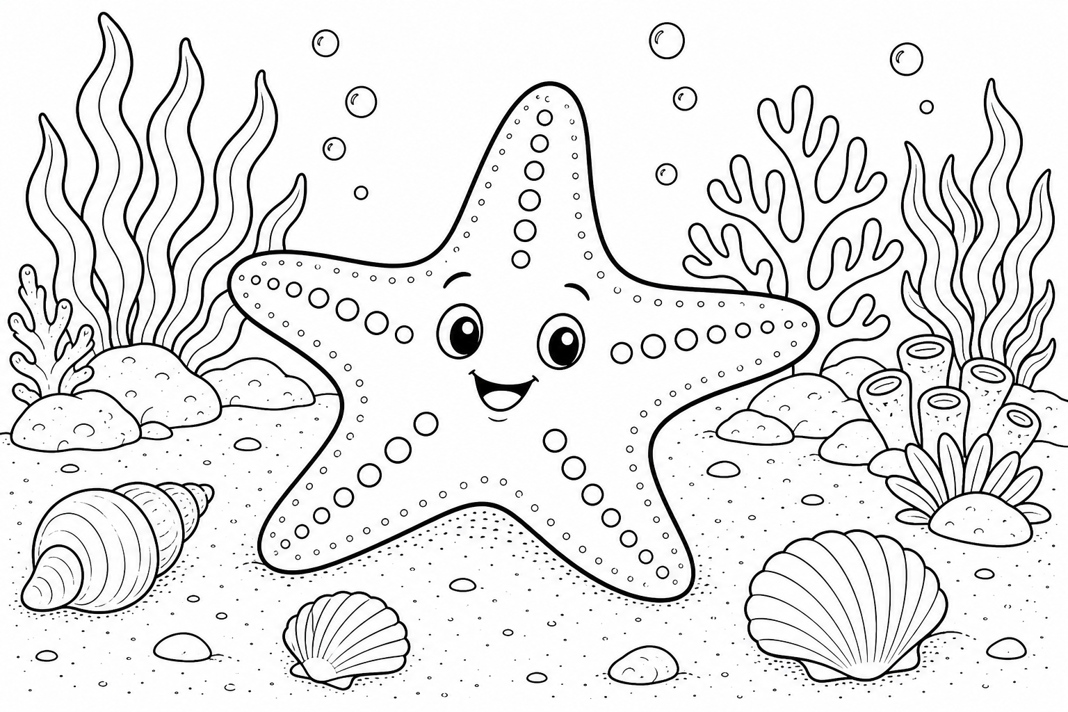 a happy starfish sitting on the sandy ocean floor