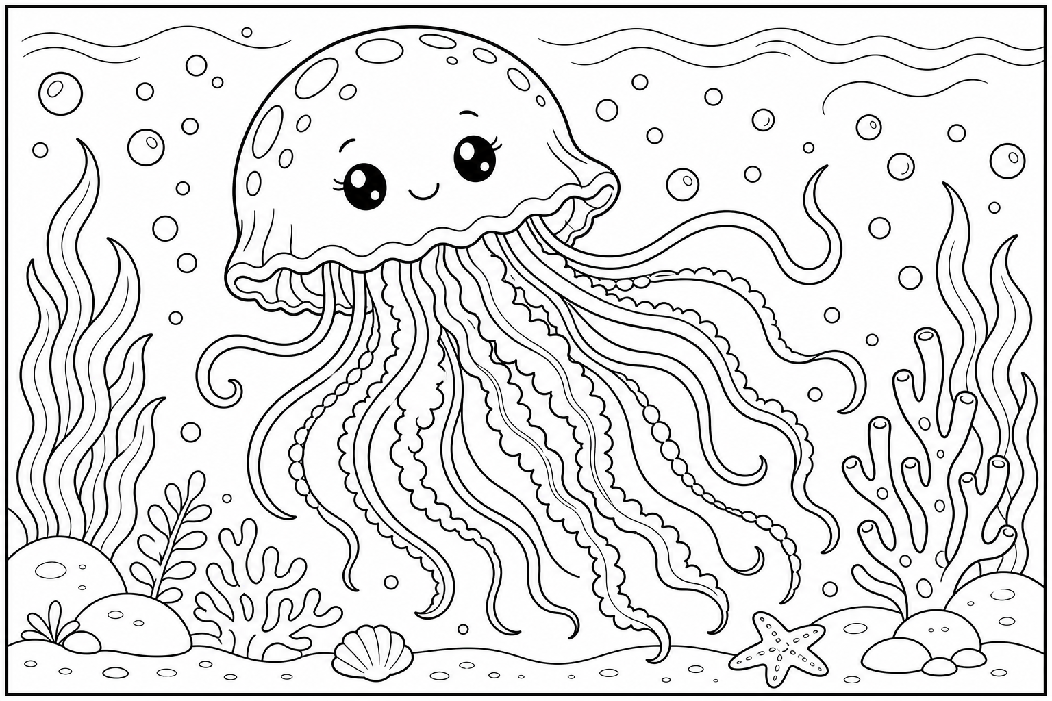 a cute jellyfish floating with long flowing tentacles