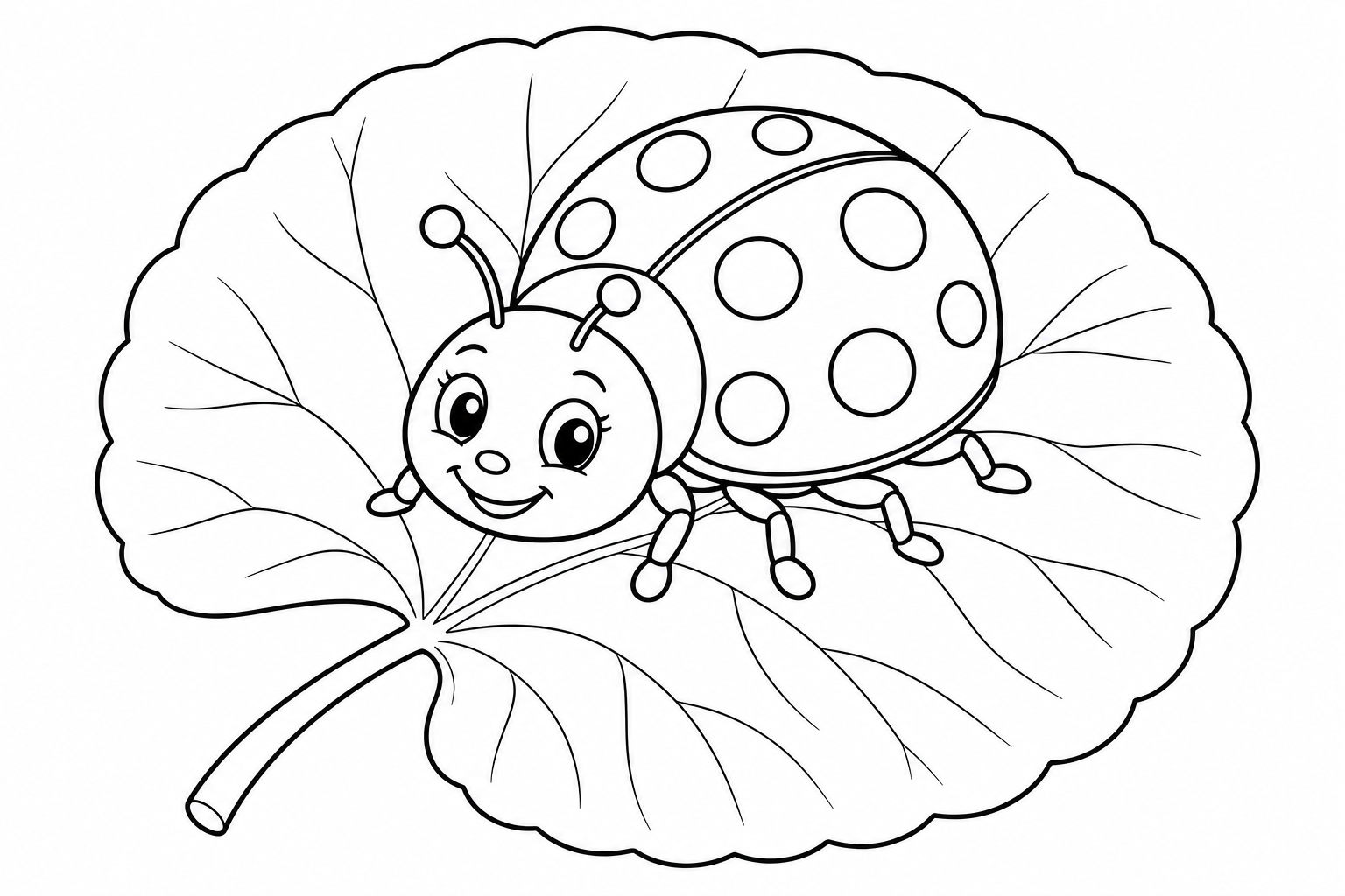 a smiling ladybug resting on a single round leaf