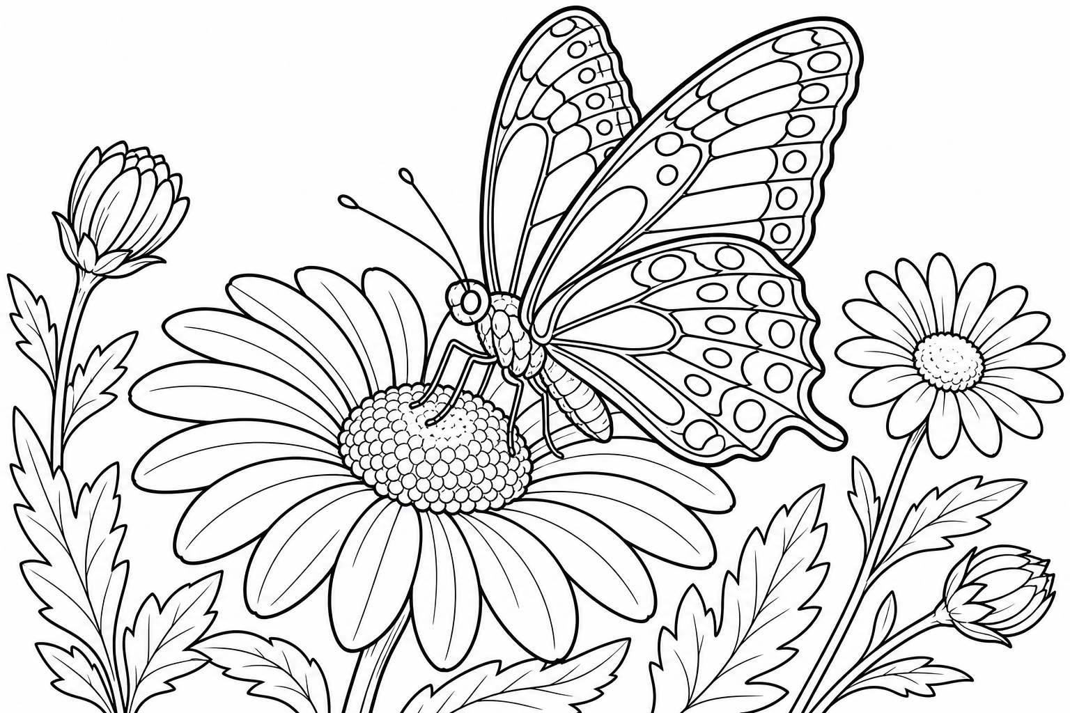 a butterfly with patterned wings perched on a daisy