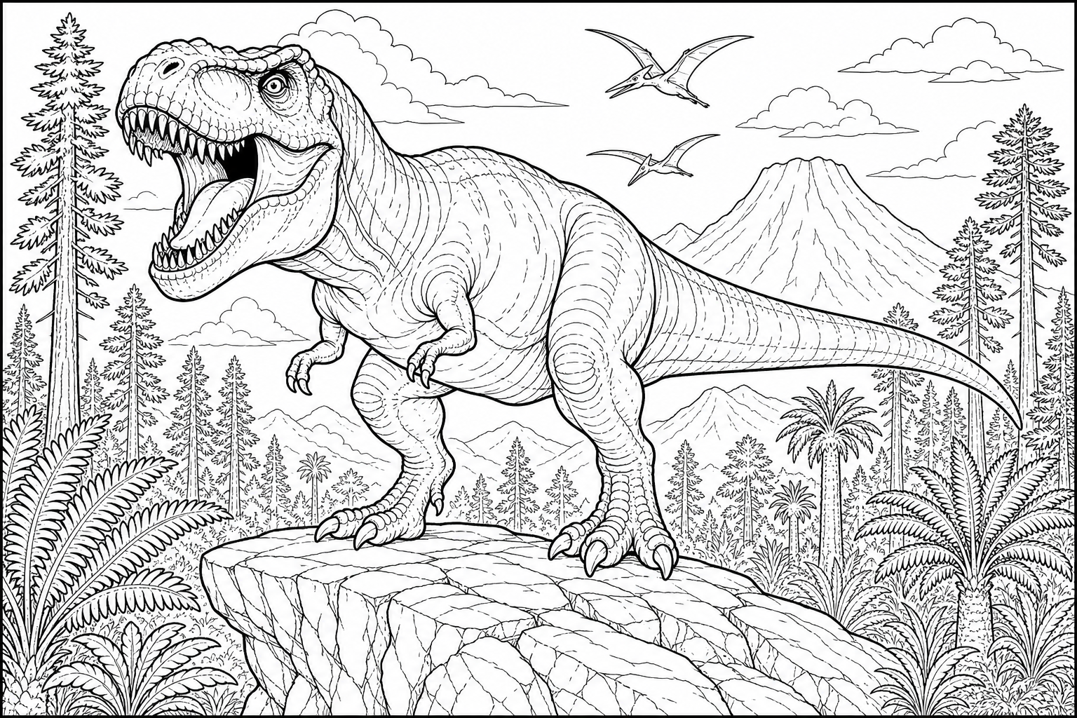 Fierce T. rex Dinosaur Coloring Page