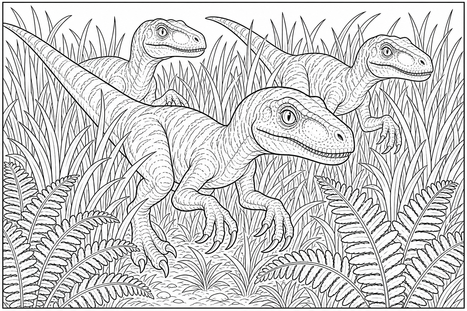 Velociraptors Coloring Page: Prehistoric Adventure