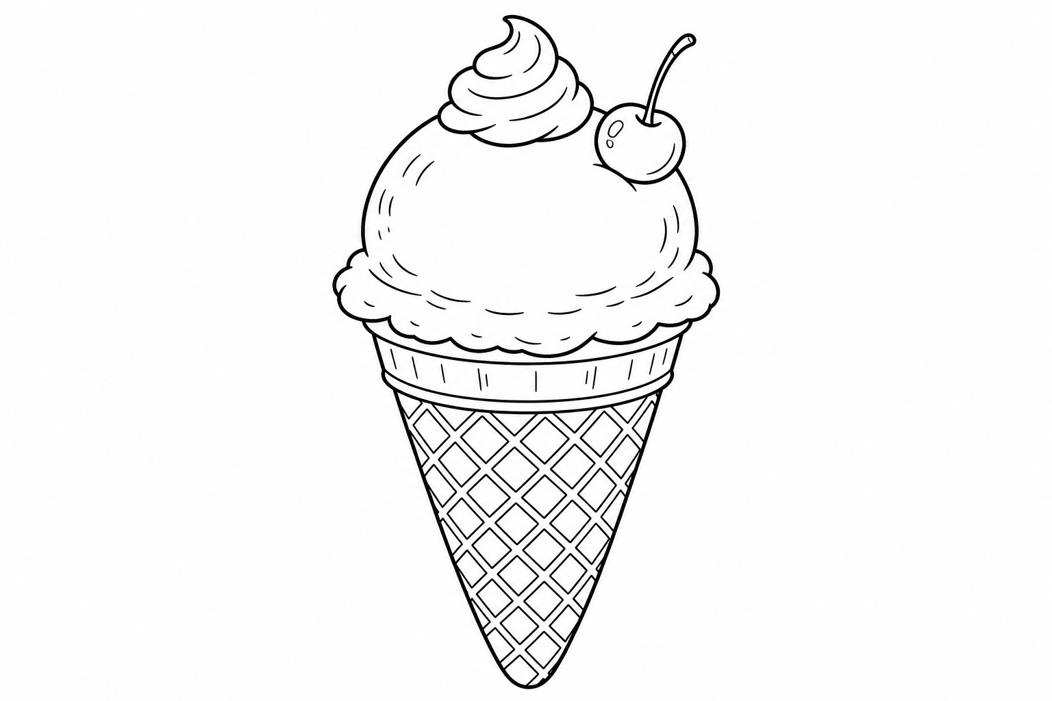 Página de Colorear de Cono de Helado de Vainilla para Niños
