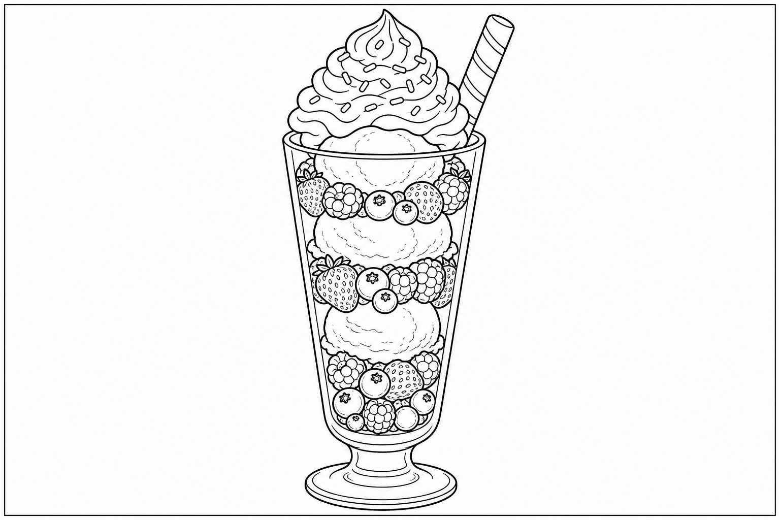 Página para Colorear: Sundae de Helado Estilo Parfait