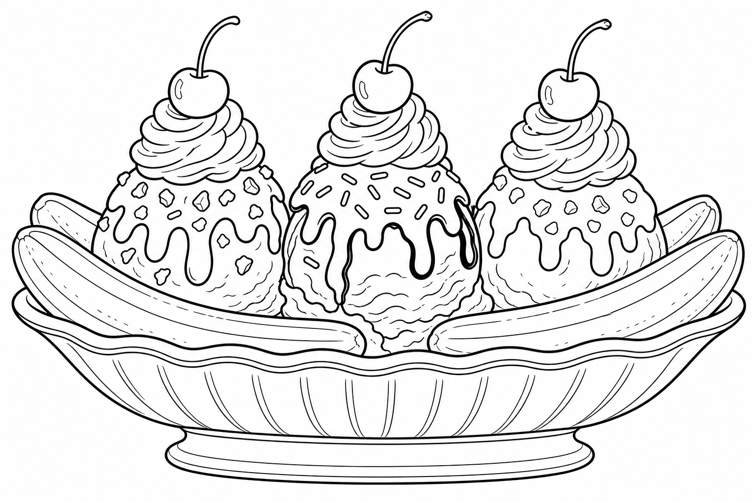 Página para colorear de Banana Split Sundae - ¡Diversión con helado!