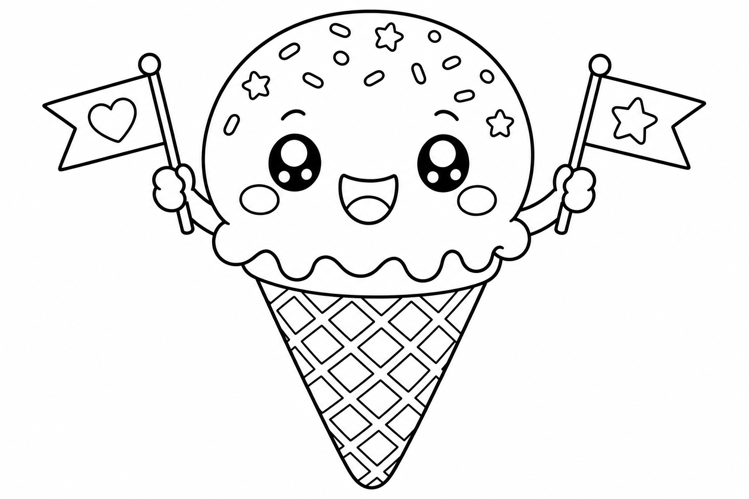 Page de Coloriage de Cornet de Glace Kawaii | Boule Souriant
