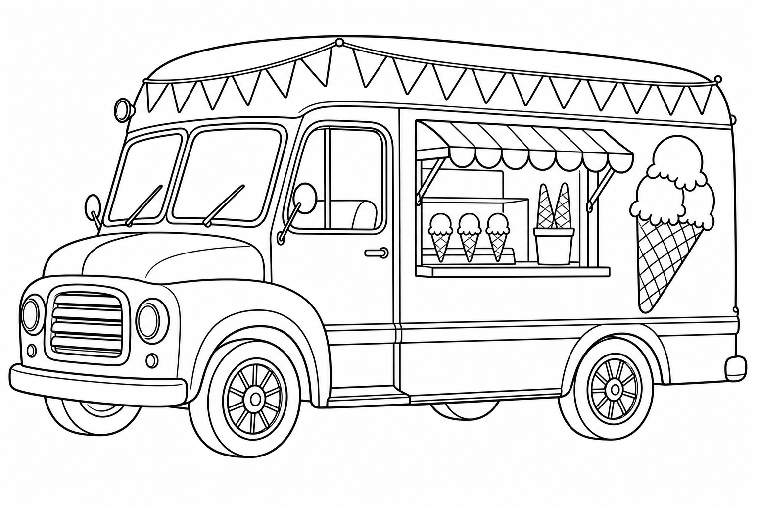 Página de Colorear de Camión de Helados Retro - Actividad de Verano Divertida