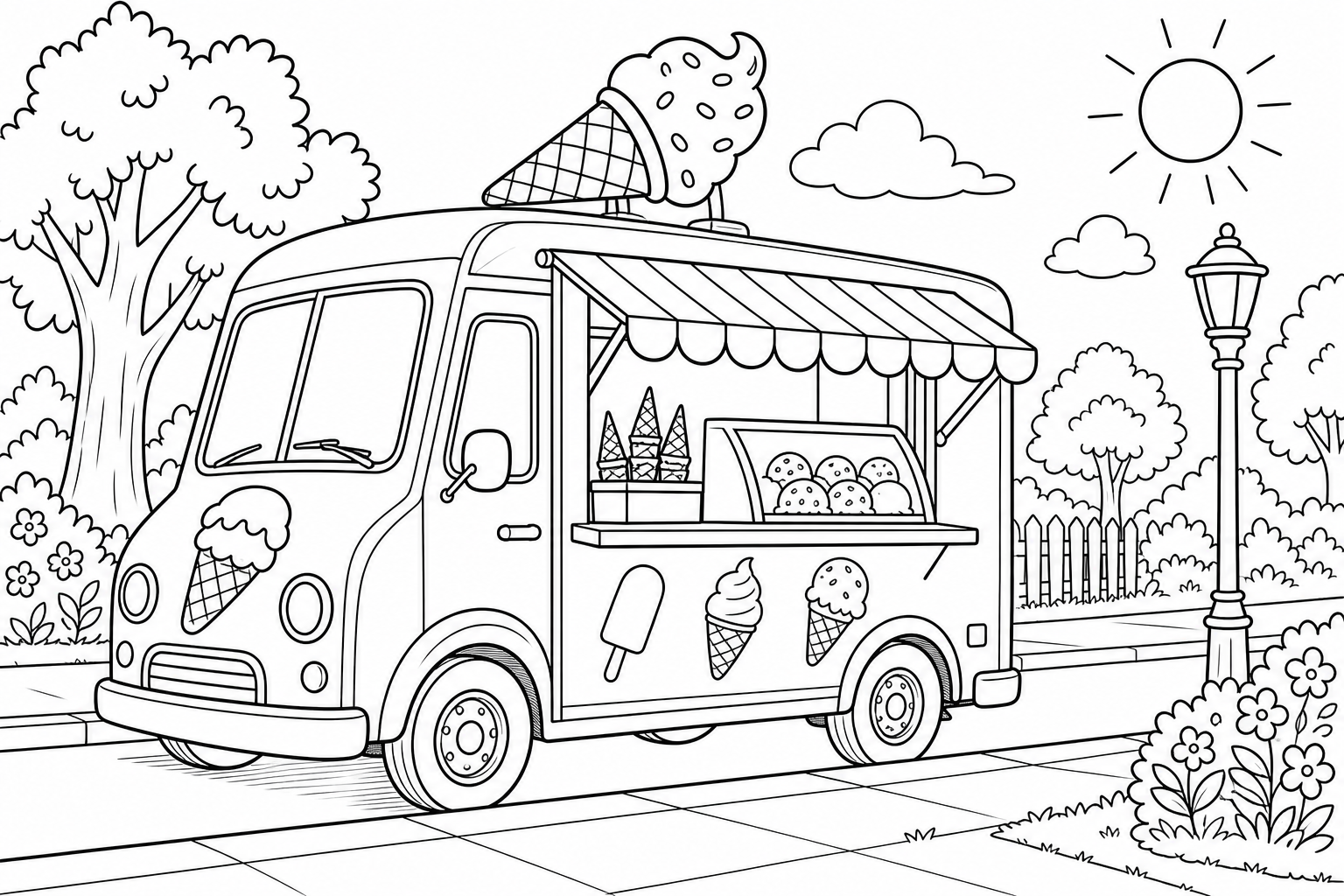 Página de Colorear de Camión de Helados - Actividad Divertida para Niños