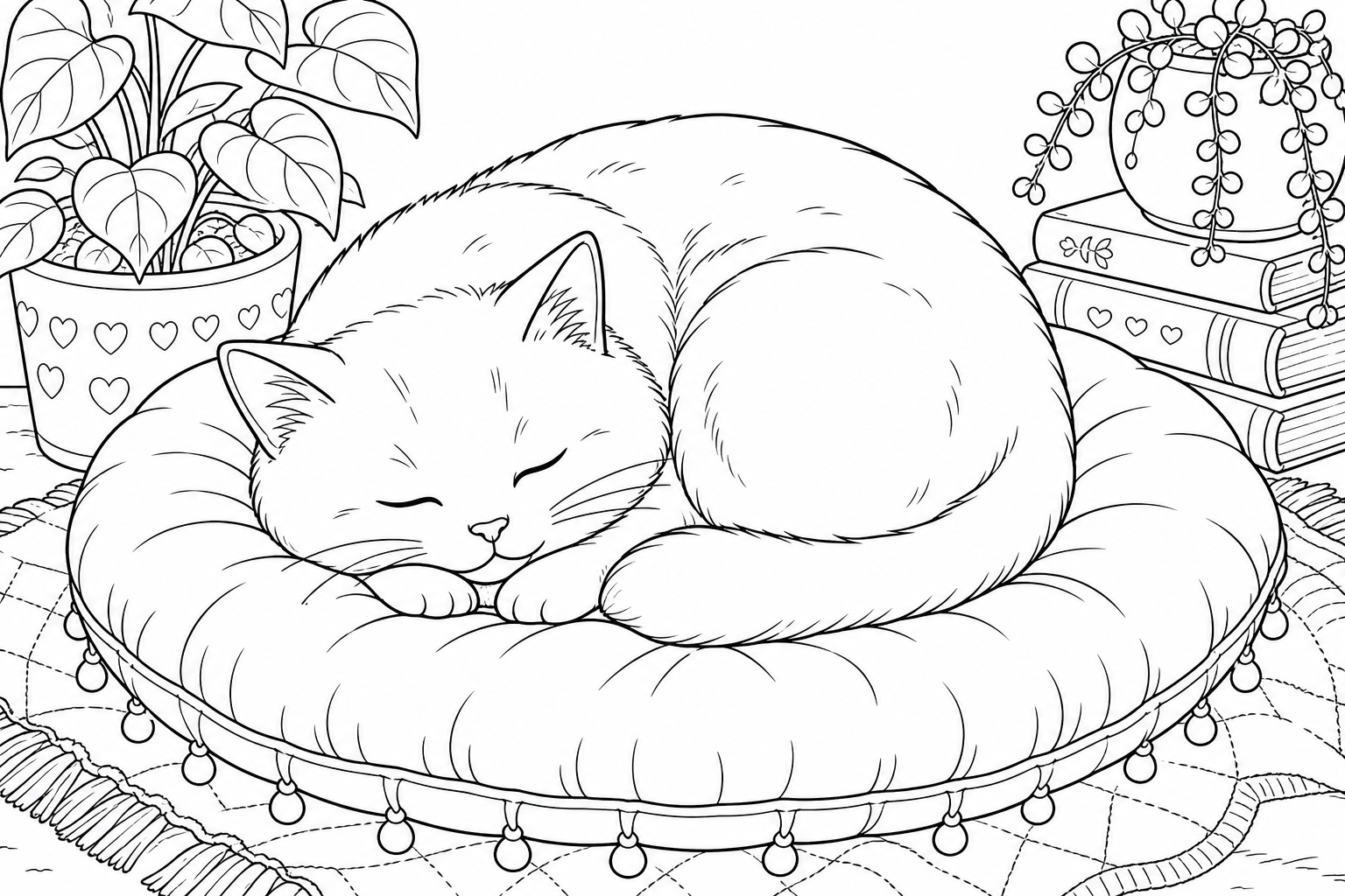 Sleeping Cat Coloring Page - Perfect for Kids!