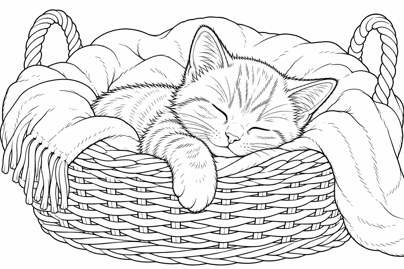 Adorable Kitten in Basket Coloring Page - Perfect for Kids!