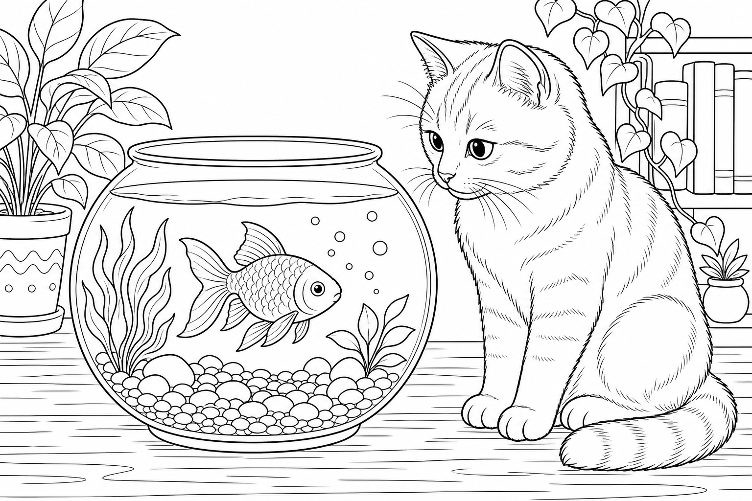 Coloring Page: Curious Cat by Fishbowl - May 2026 Edition