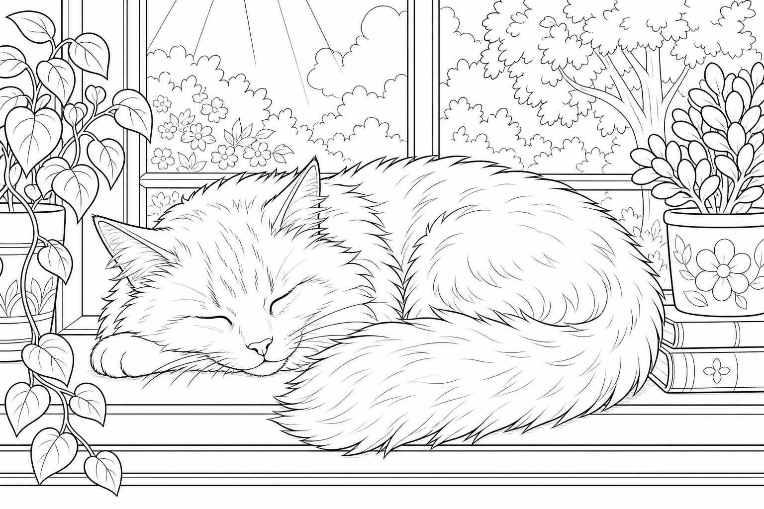 Fluffy Cat Coloring Page | Printable May 2026