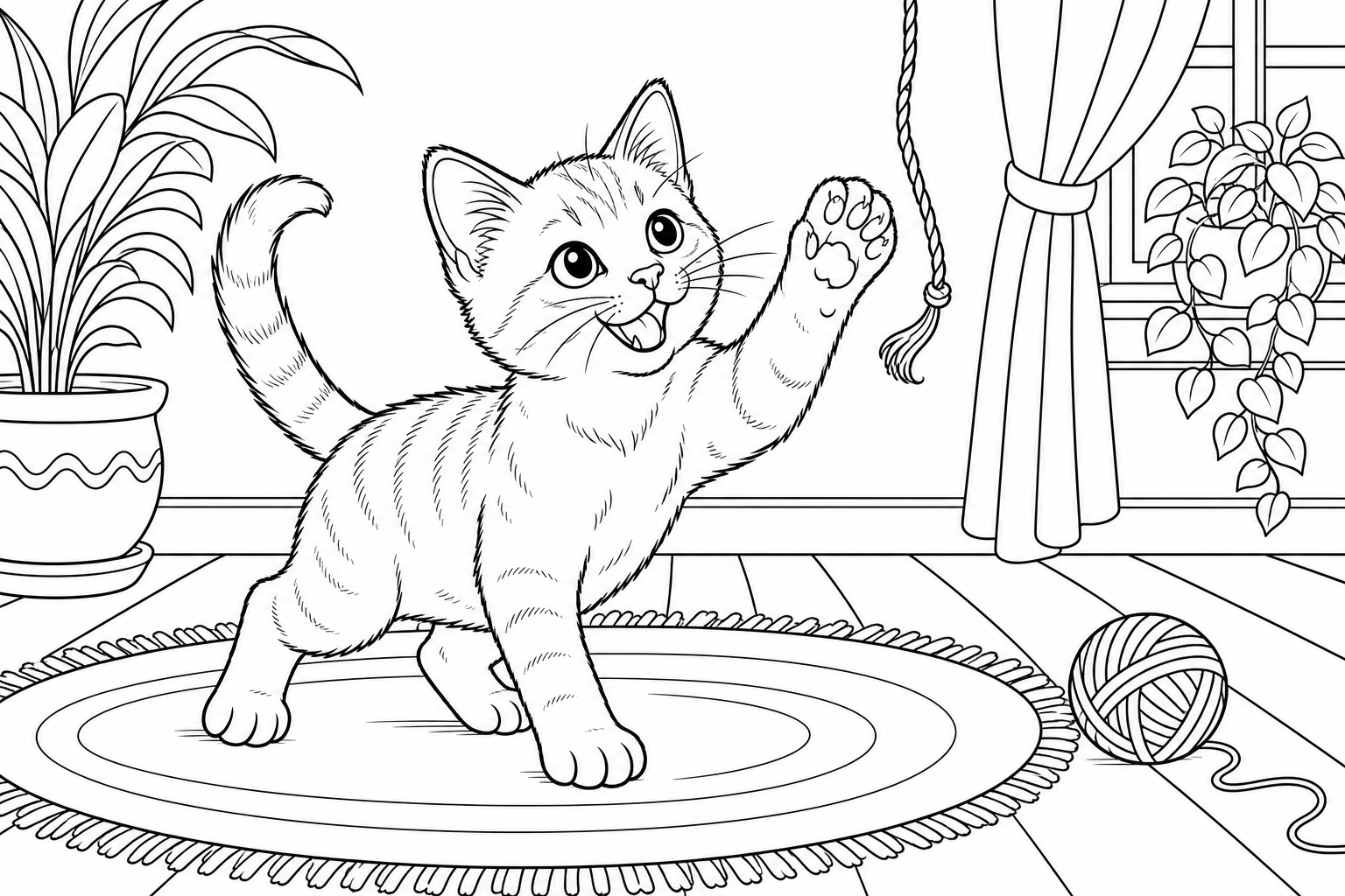 Playful Cat Coloring Page - Perfect for Kids!