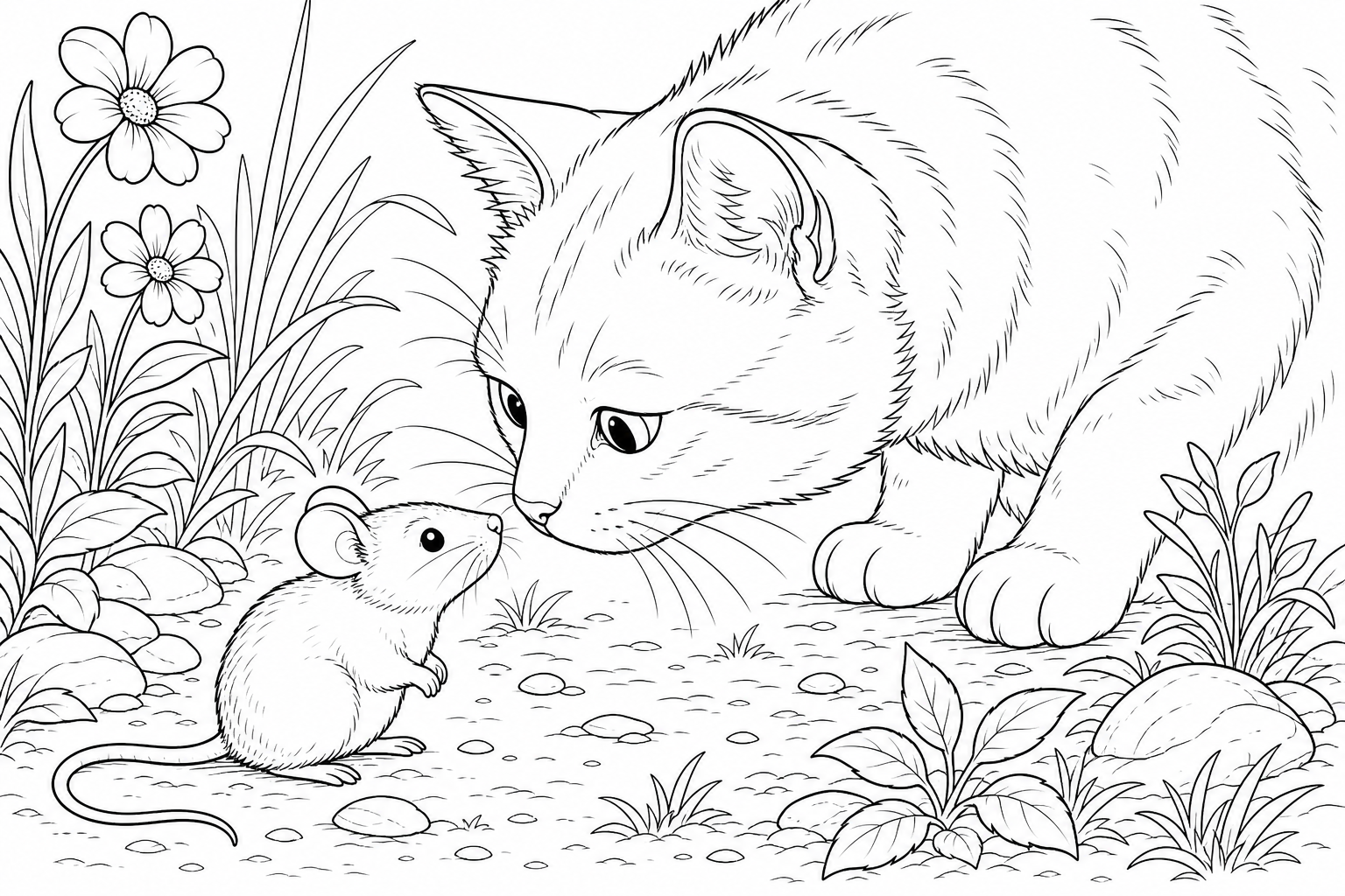 Gentle Cat and Mouse Coloring Page - May 2026 Edition