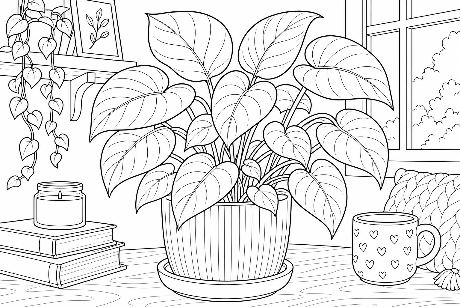 A cozy potted houseplant with broad calm leaves