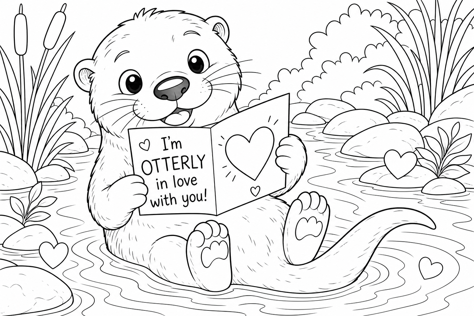 A cute otter holding a heart pun card