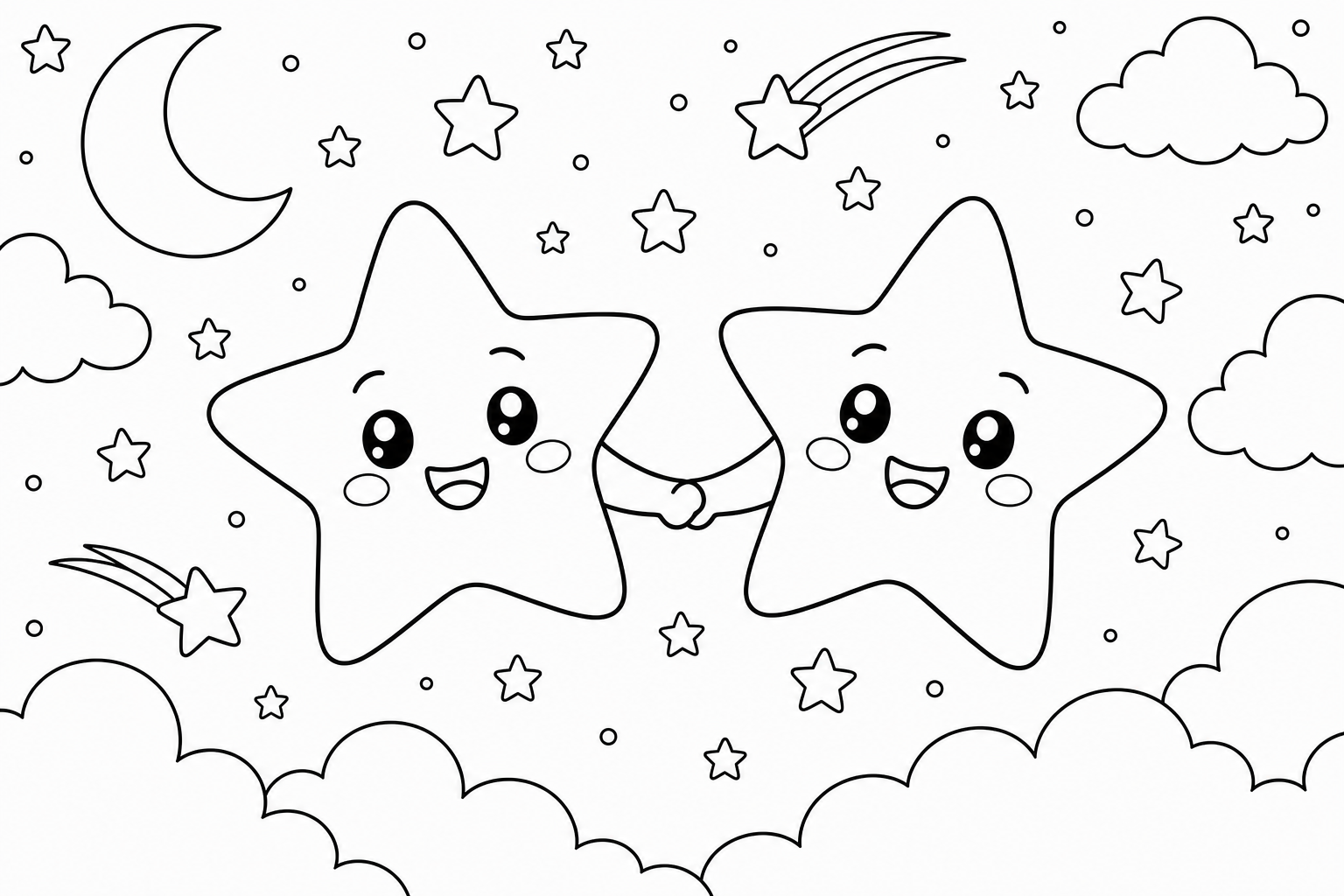 two cute smiling stars holding hands