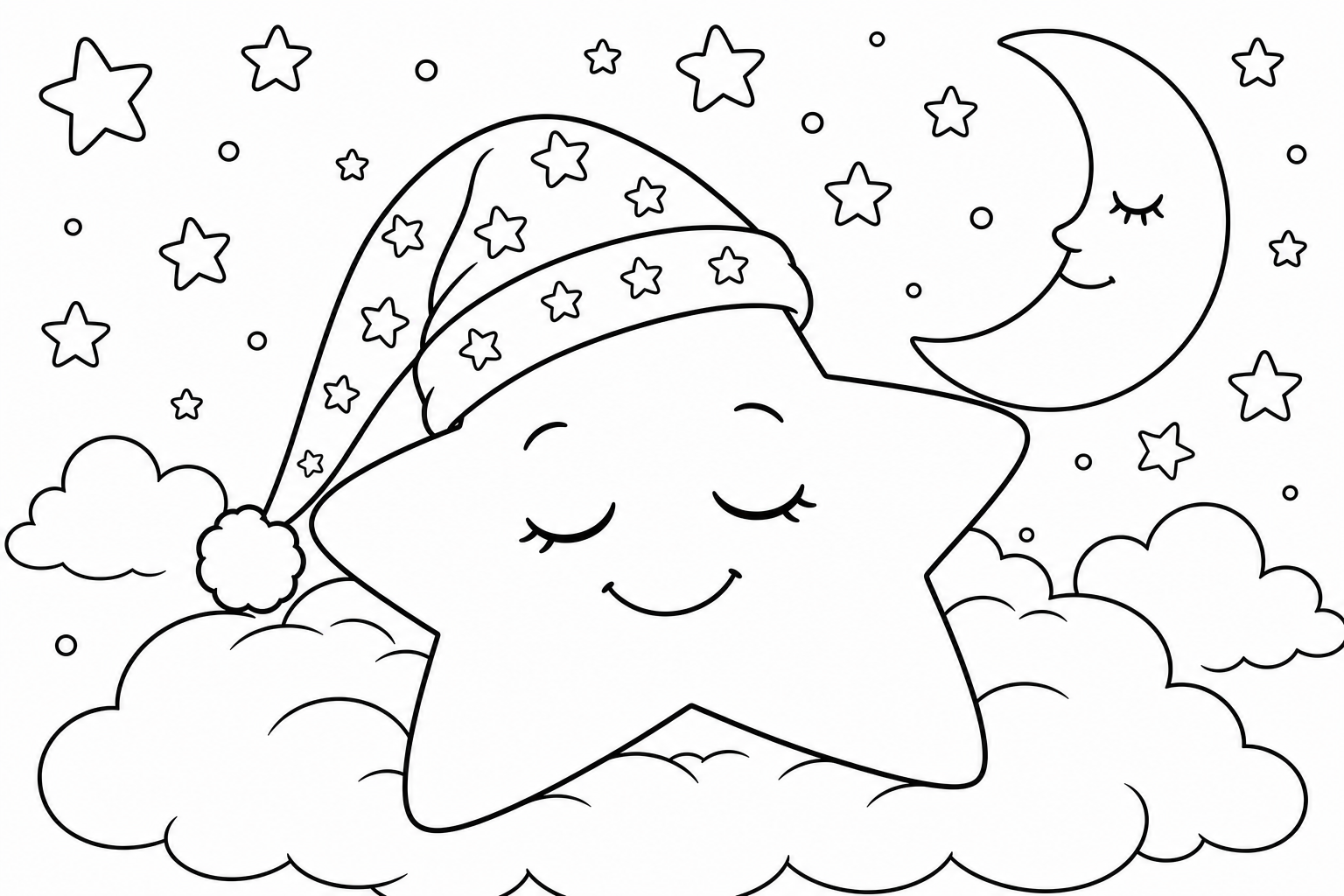 a cartoon star wearing a nightcap and sleeping