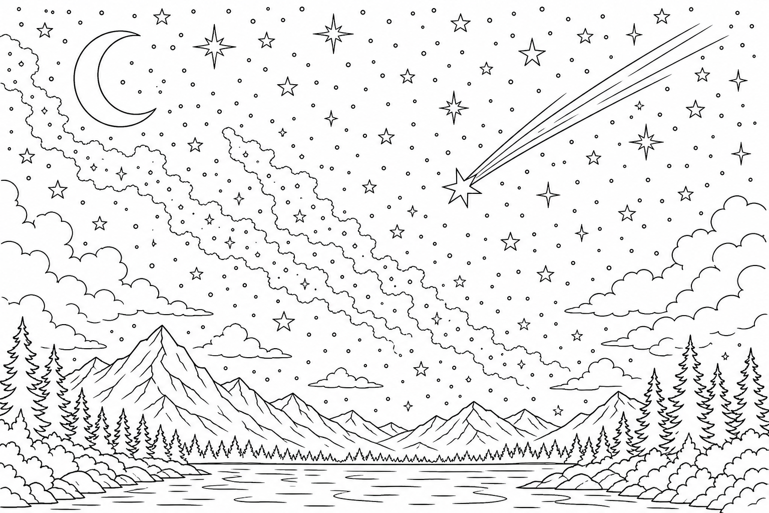 a night sky full of stars with a shooting star