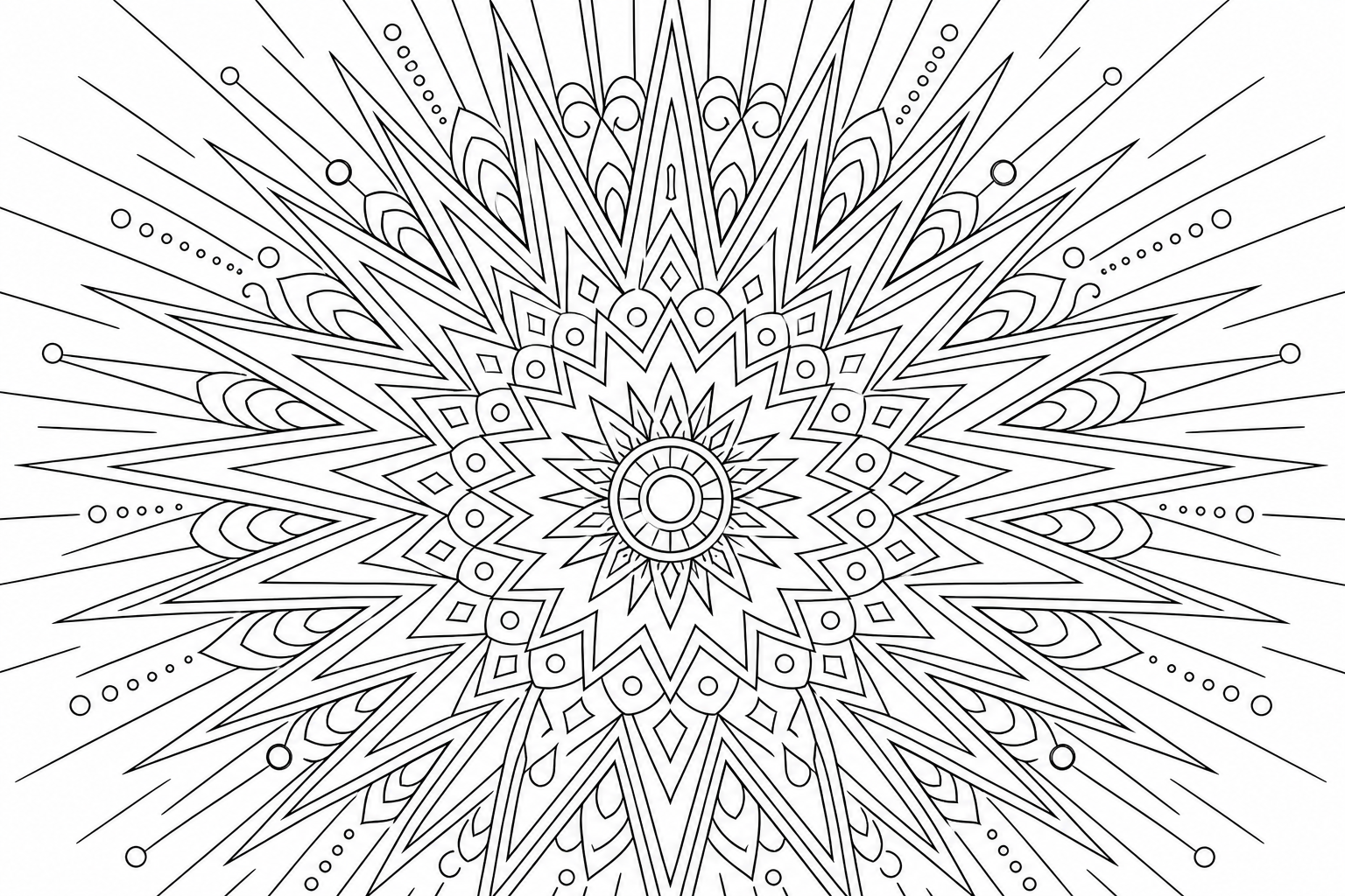 Starburst Mandala Coloring Page with Fine Rays