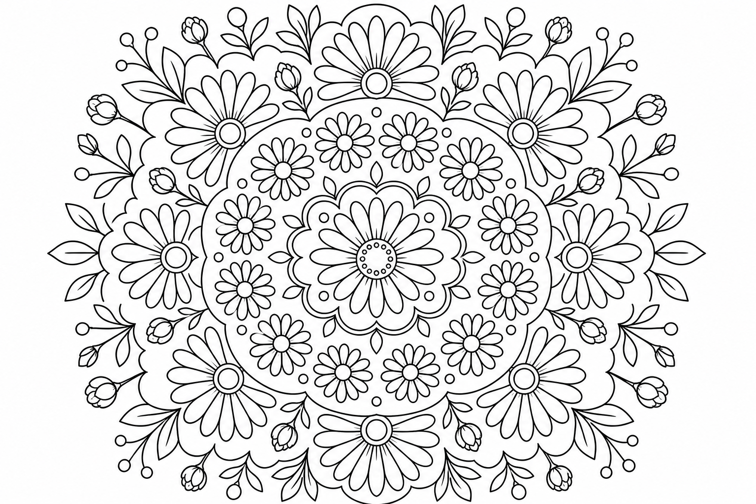 Floral Mandala Coloring Page with Daisy Petals