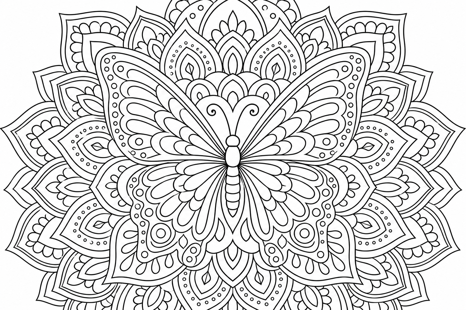 Butterfly Mandala Coloring Page - Symmetrical Pattern