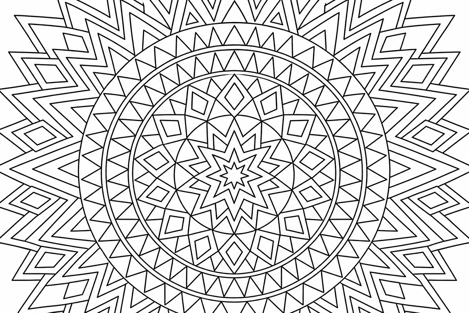 Geometric Mandala Coloring Page - Triangles & Diamonds