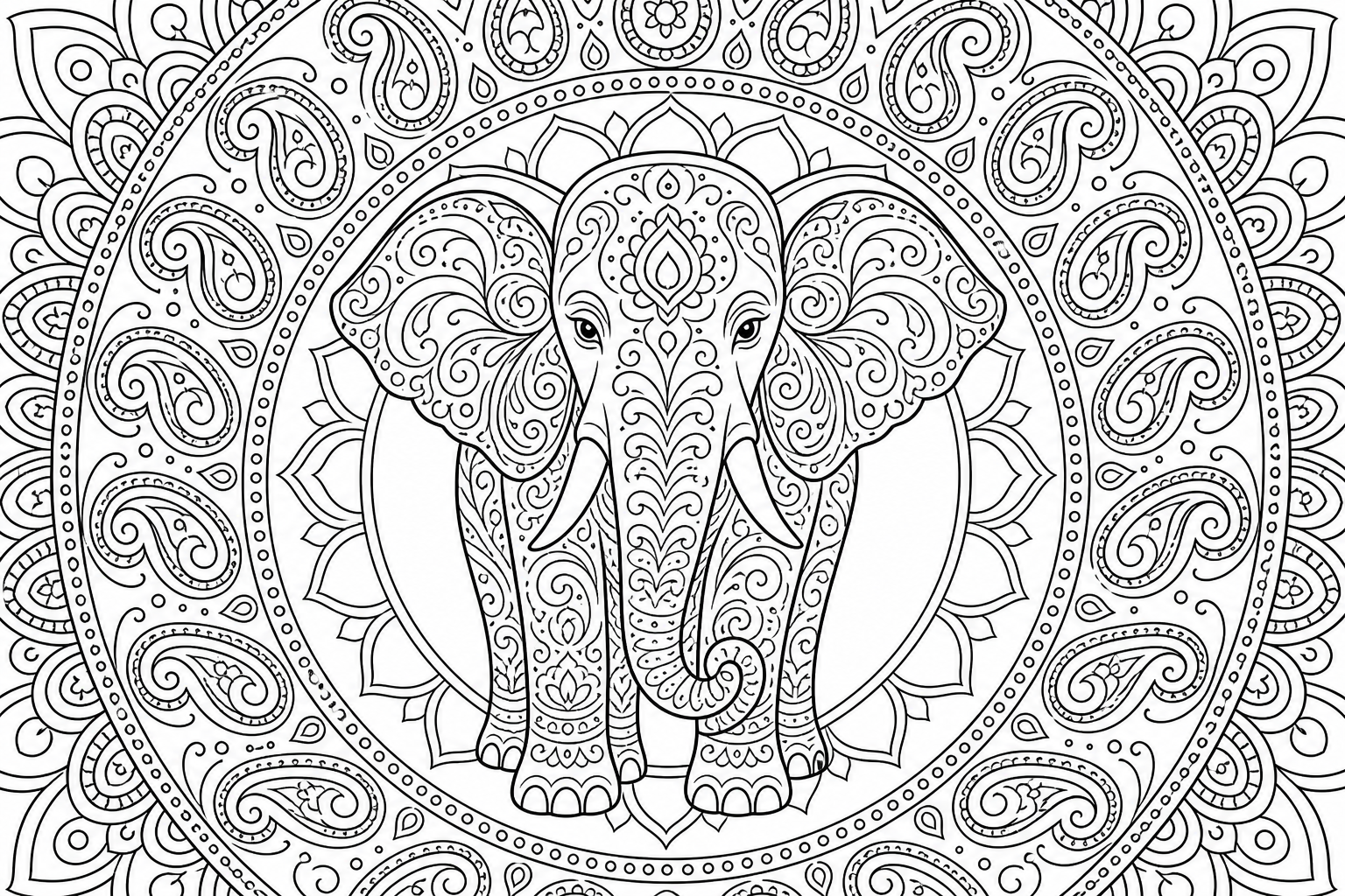 Elephant Mandala Coloring Page - Unique Swirling Patterns